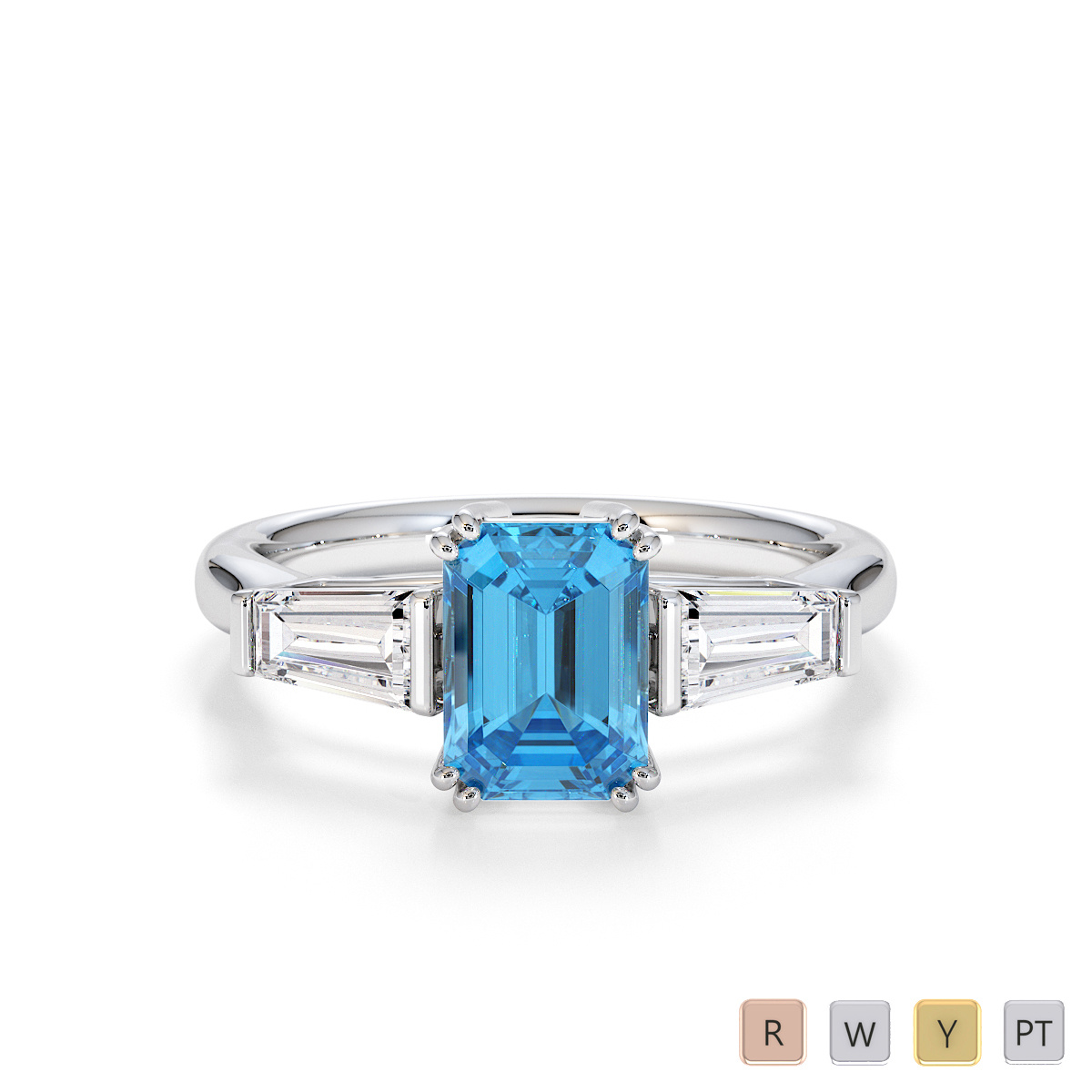 Prong Set Blue Topaz and Diamond Engagement Ring 0786