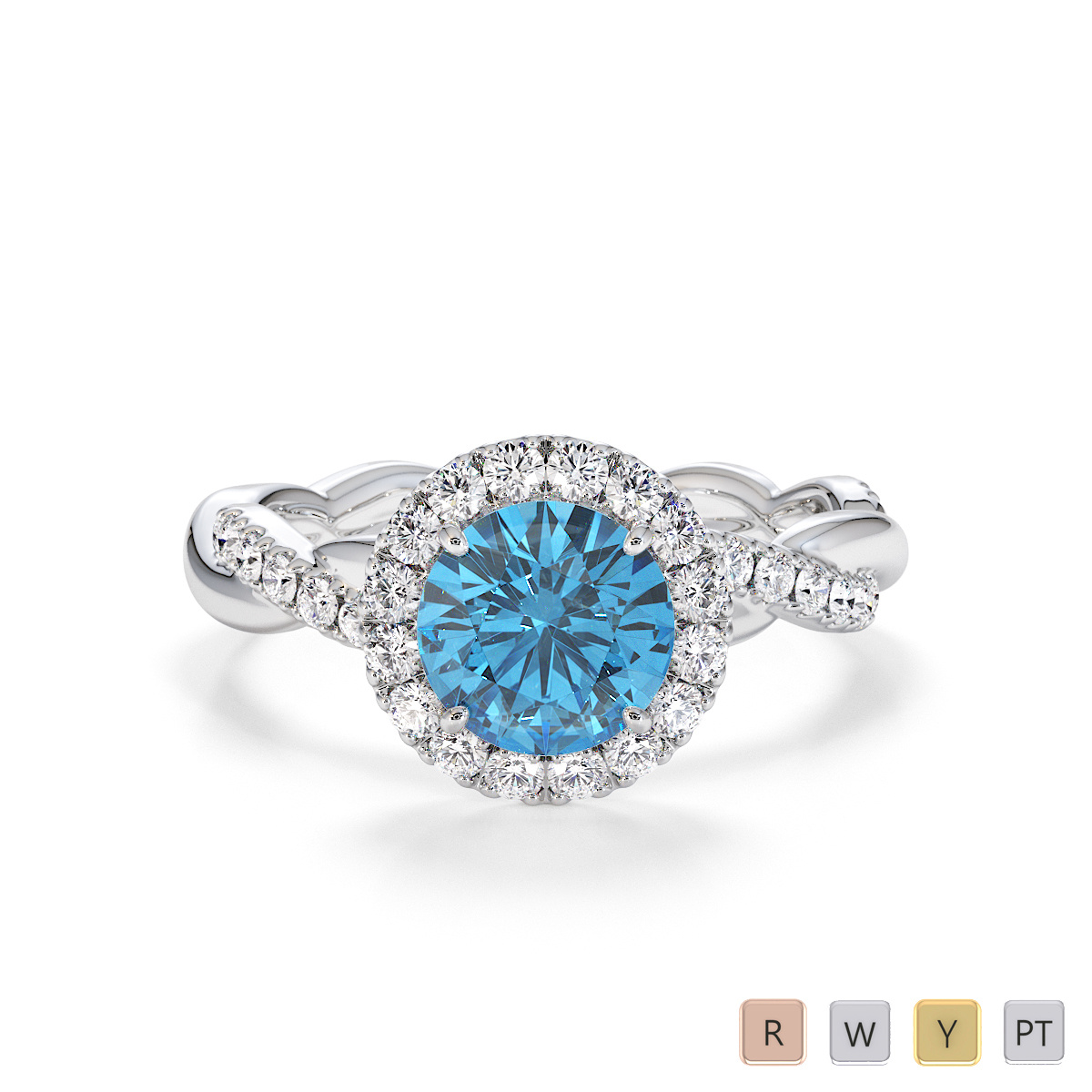 Prong Set Blue Topaz and Diamond Engagement Ring 0788