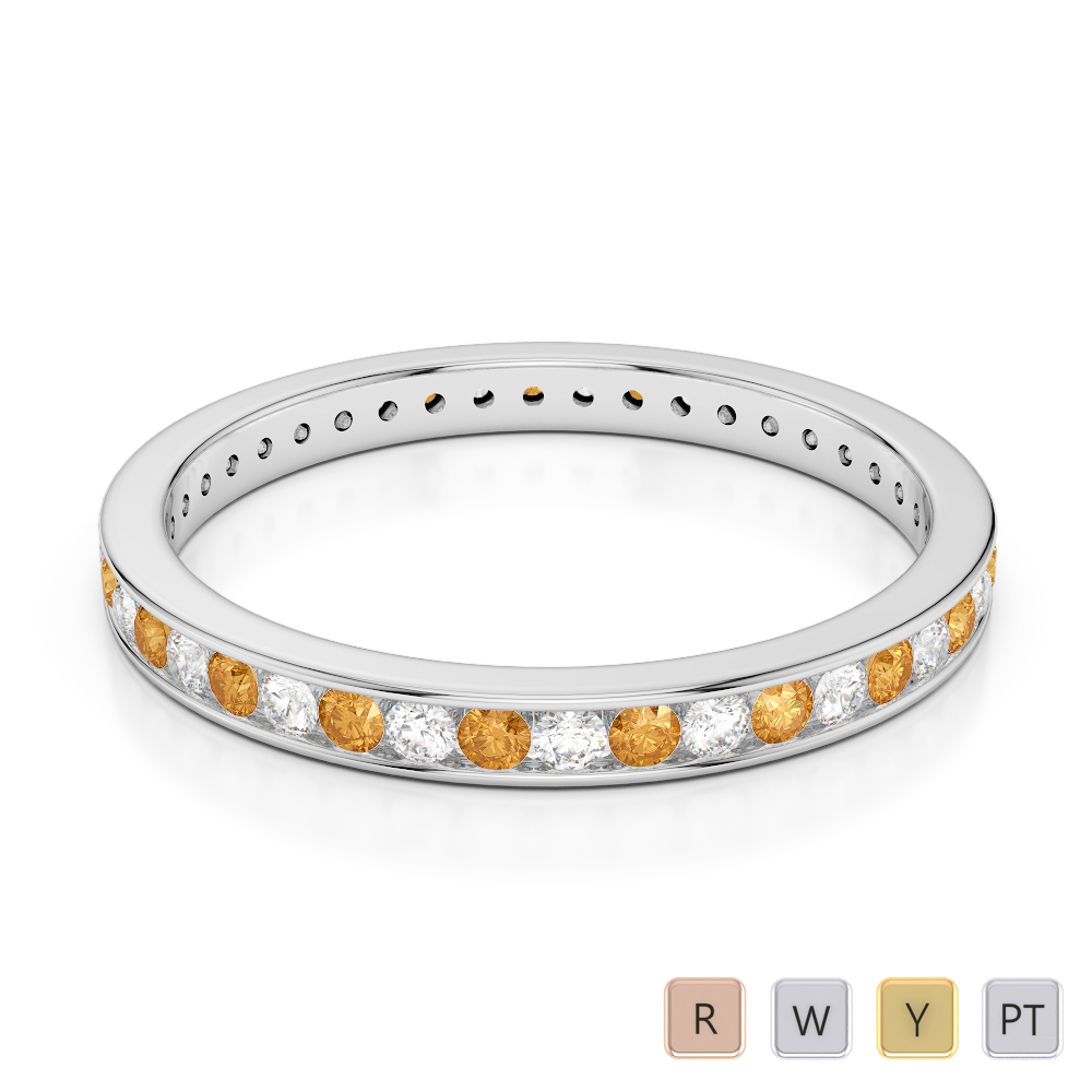 2.5MM Channel Set Citrine and Diamond Full Eternity Ring in Gold / Platinum ATZR-0364