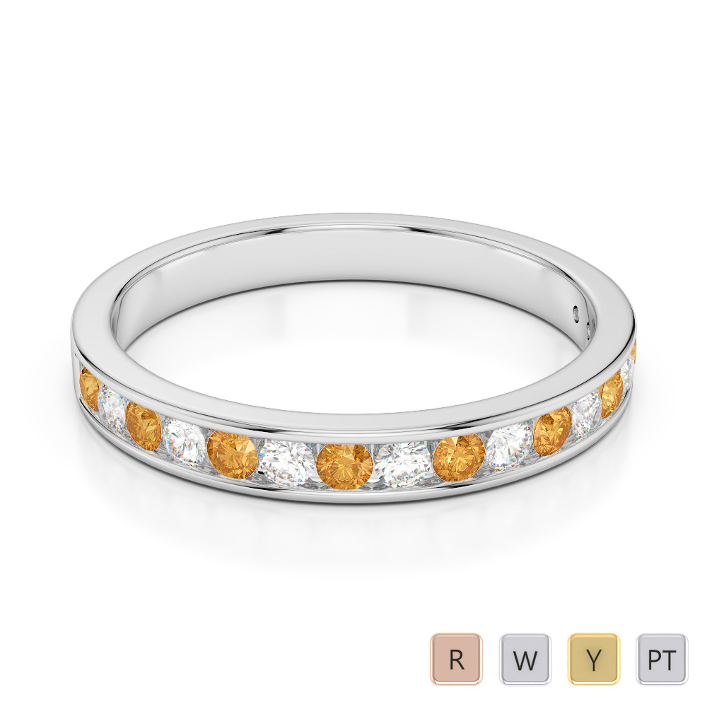 3MM Channel Set Citrine and Diamond Half Eternity Ring 0368