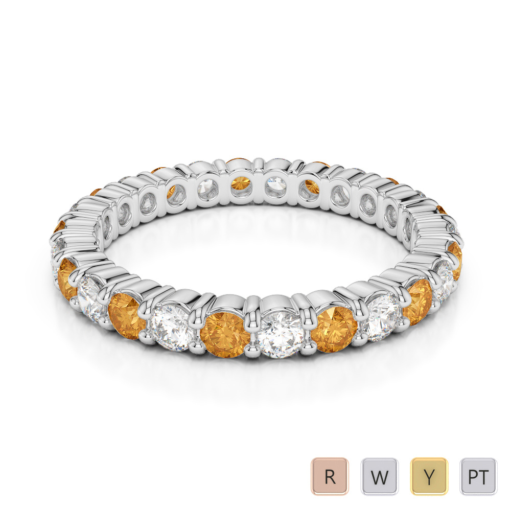 2.5 MM Round Cut Citrine Full Eternity Ring With Diamond 0389