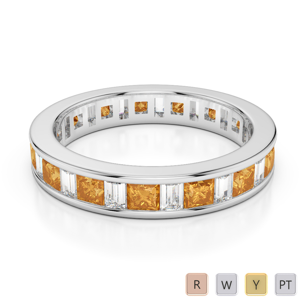 4 MM Princess Citrine & Baguette Cut Diamond Full Eternity Ring 0419