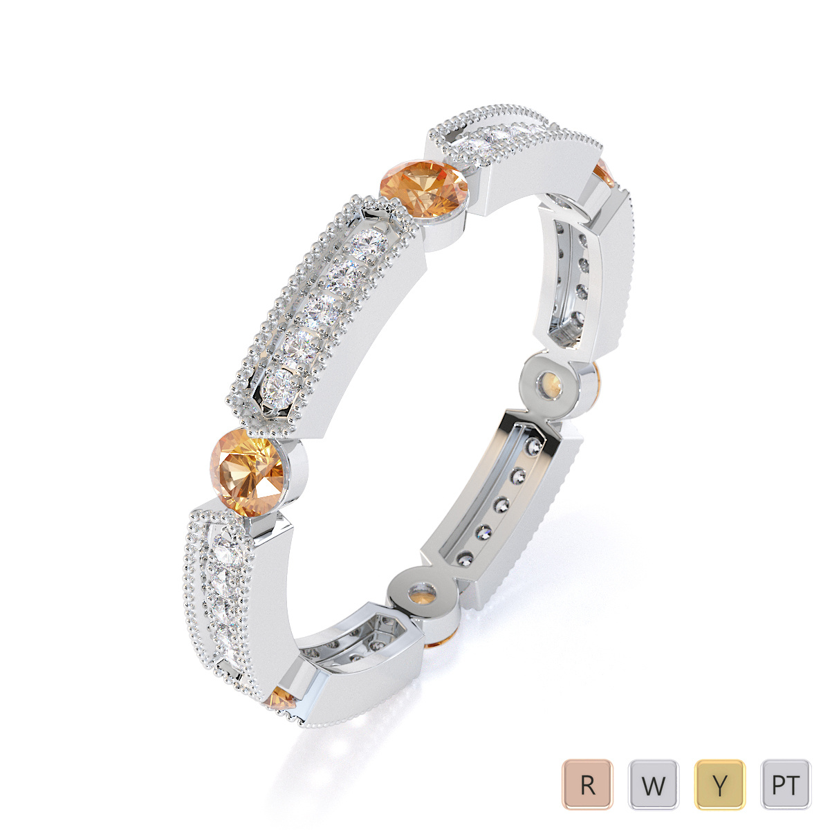 Milgrain Prong Set Diamond & Bezel Set Citrine Full Eternity Ring 0424