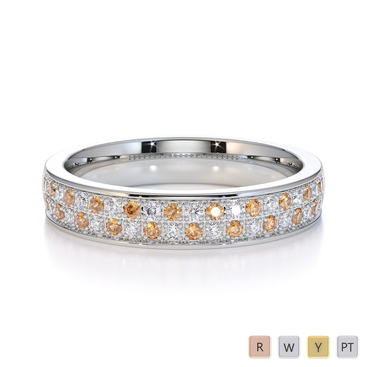 Double Row Round Cut Diamond & Citrine Half Eternity Ring 0431