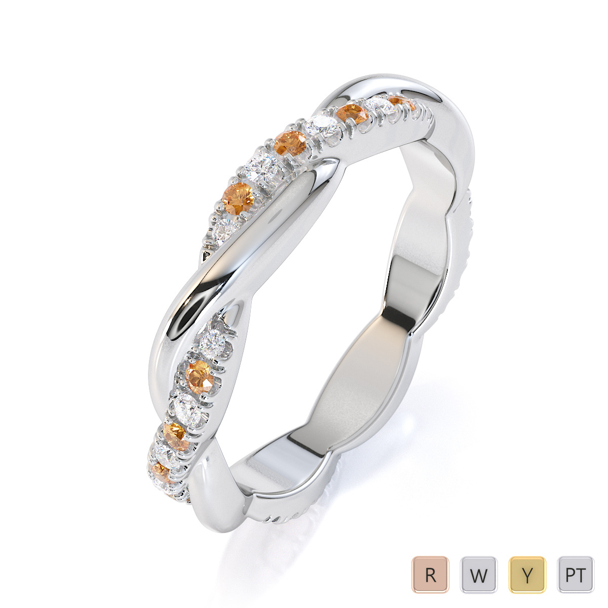Prong Set Diamond & Citrine Full Eternity Ring 0446