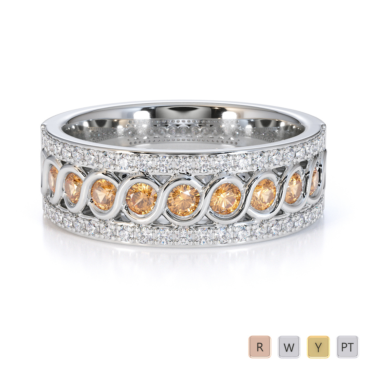 Bezel Set Citrine and Prong Set Diamond Half Eternity Ring 0449