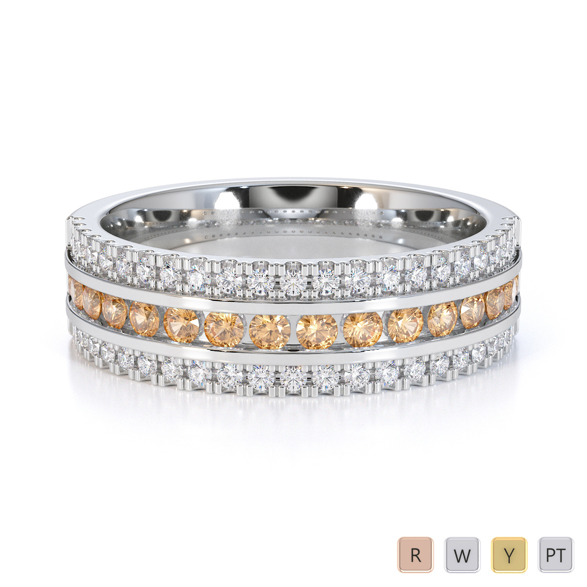 Three Row Channel Set Citrine and Prong Set Diamond Half Eternity Ring 0451