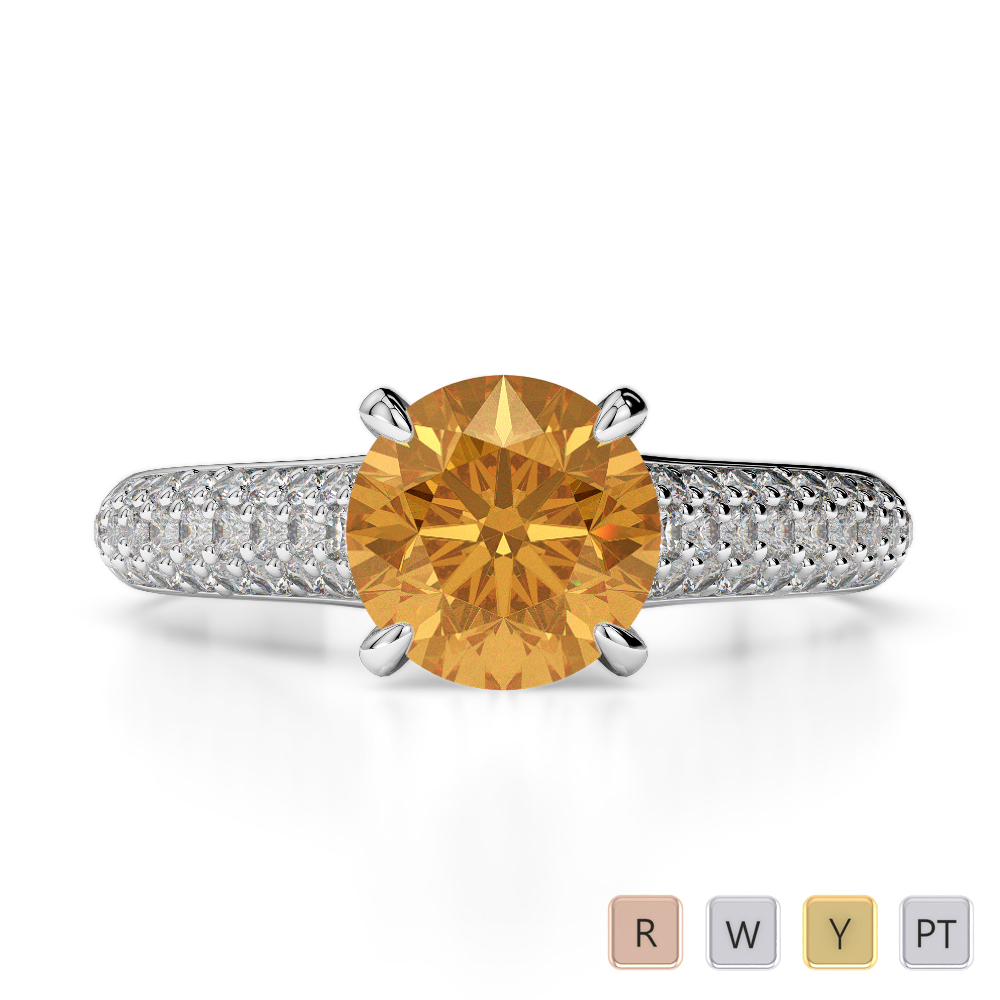 Prong Set Engagement Ring With Citrine and Diamond in Gold / Platinum ATZR-0201