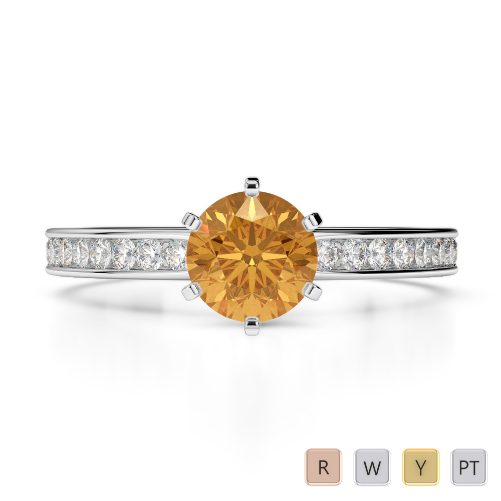 Prong Set Citrine and Channel Set Diamond Engagement Ring in Gold / Platinum ATZR-0212