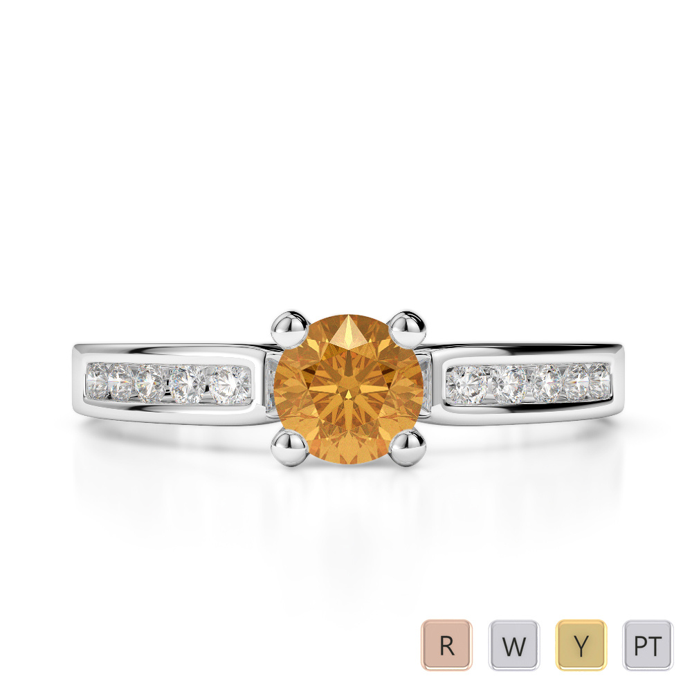 Prong Set Citrine & Channel Set Diamond Engagement Ring 0246