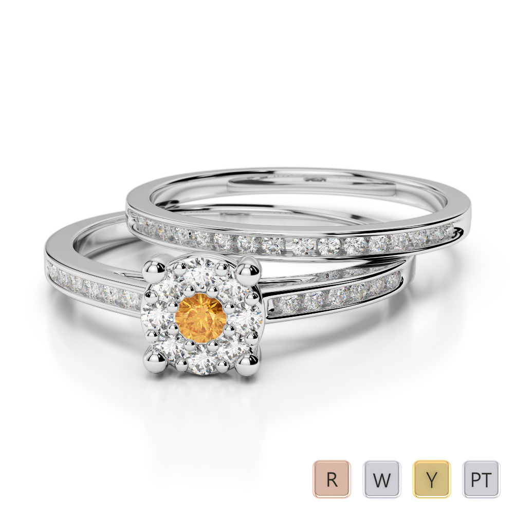 Channel Set Diamond & Prong Set Citrine Bridal Set Ring 0291