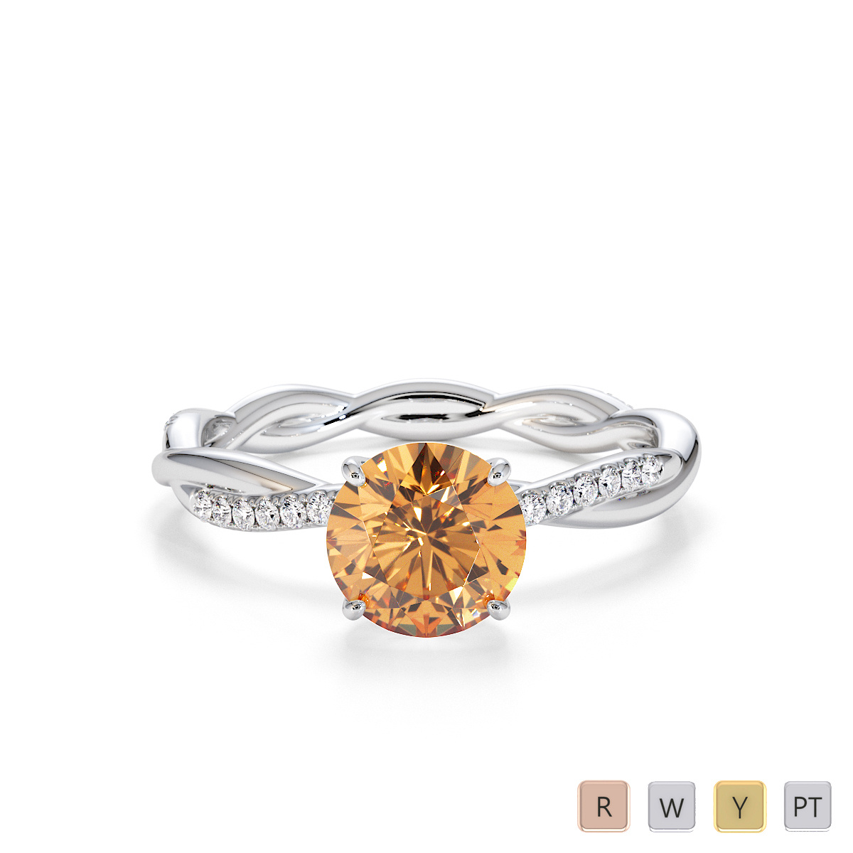Round Cut Diamond & Citrine Engagement Ring 0764