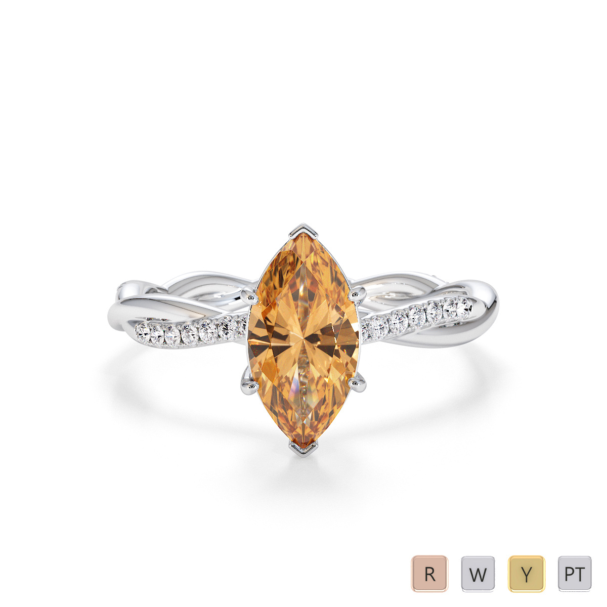 Marquise Cut Citrine and Diamond Engagement Ring 0767