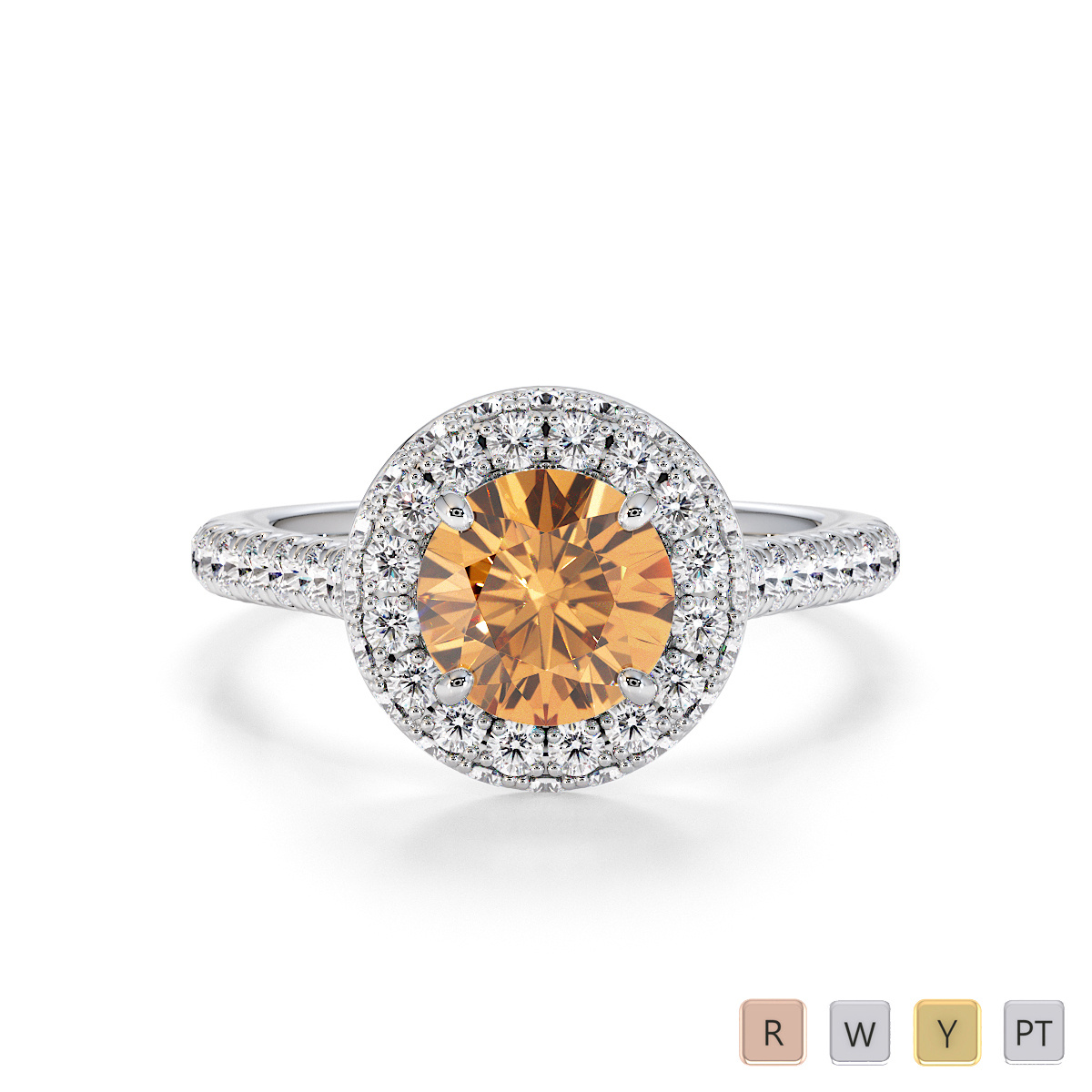 Prong Set Diamond and Citrine Engagement Ring 0776
