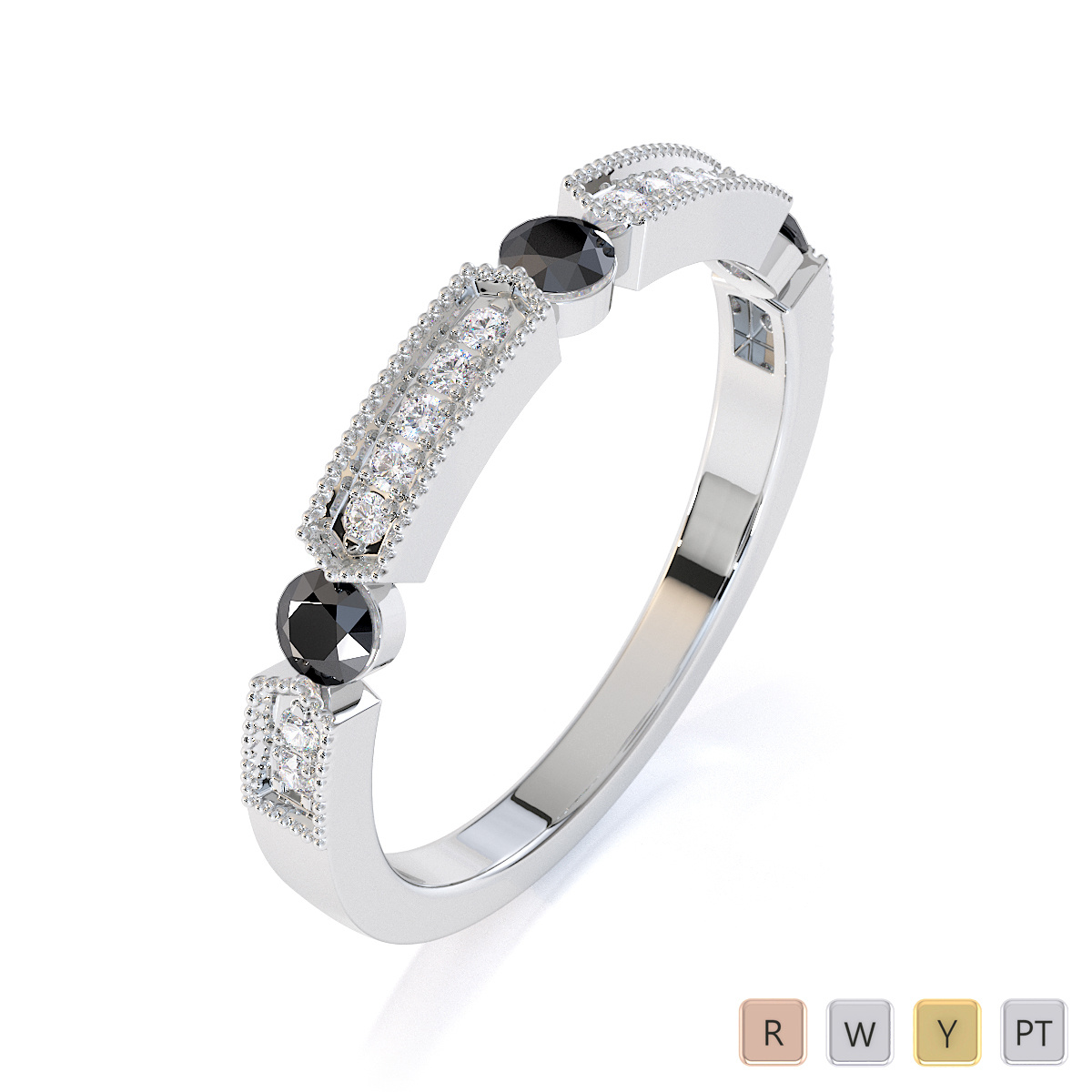 Milgrain Round Cut Black Diamond Half Eternity Ring 0425