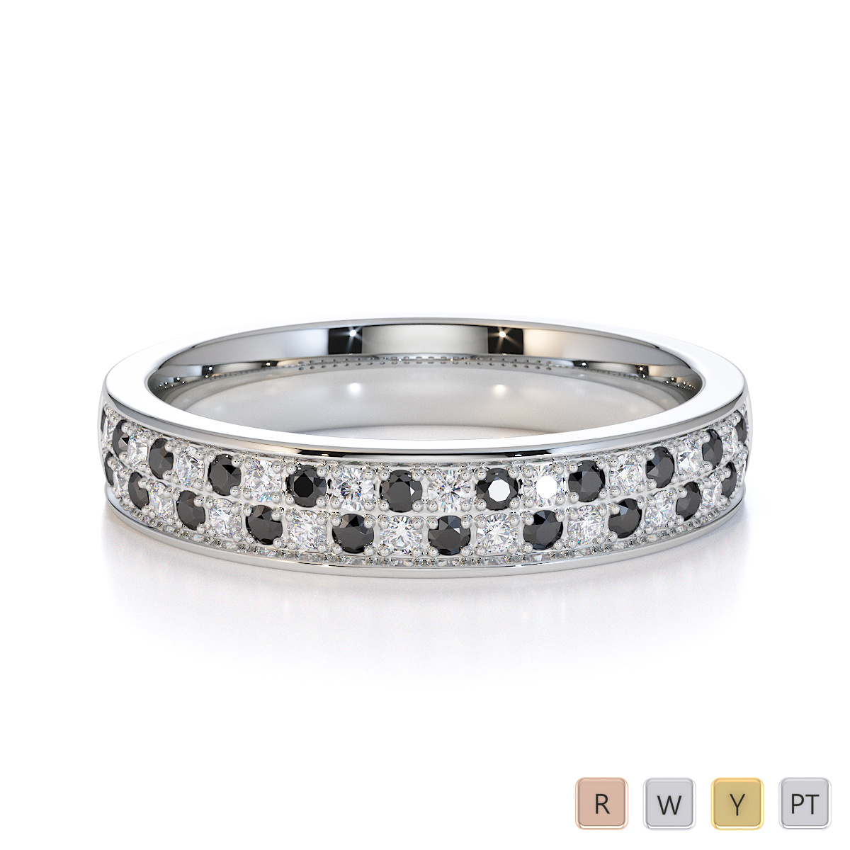 Double Row Round Cut Black Diamond Half Eternity Ring 0431