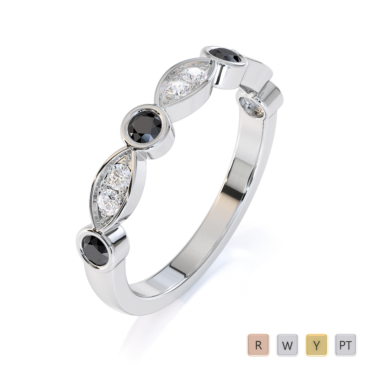Bezel and Prong Set Black Diamond Half Eternity Ring 0435