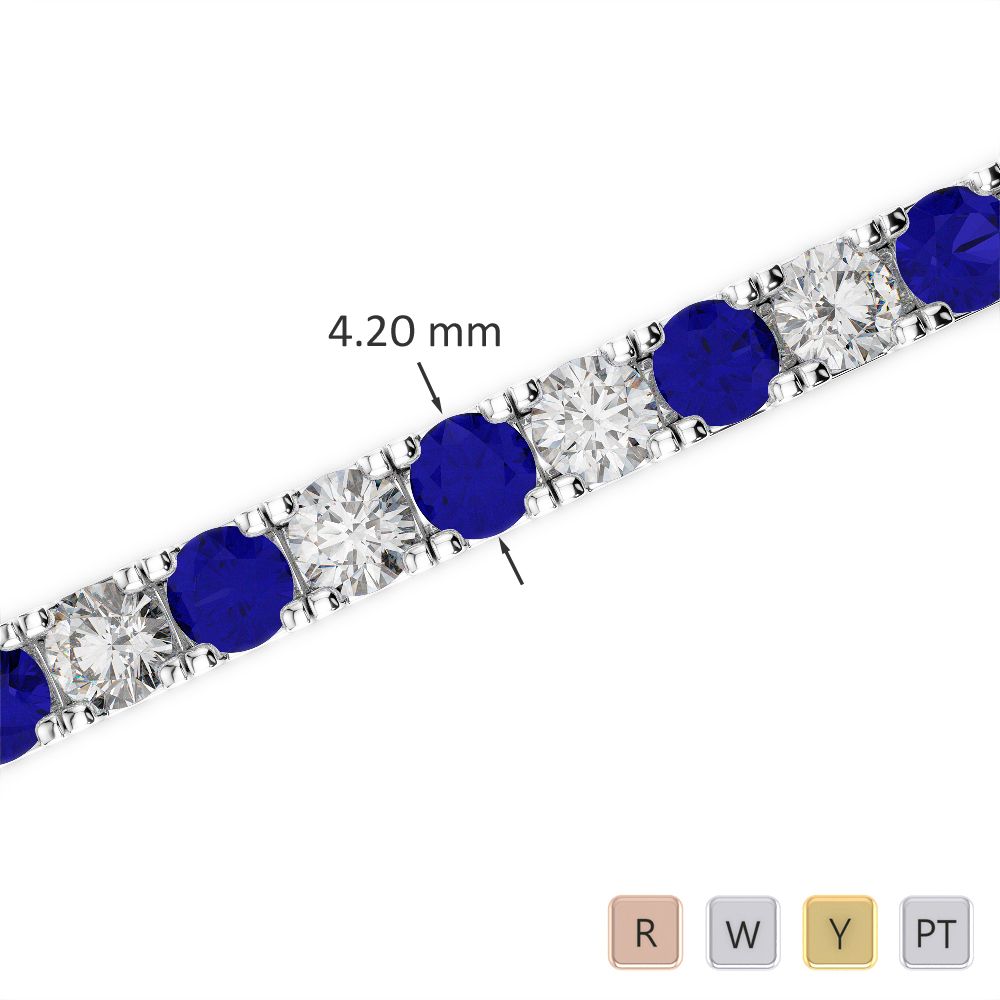 Round Cut Diamond and Blue Sapphire Bracelet in Gold / Platinum ATZBR-0728