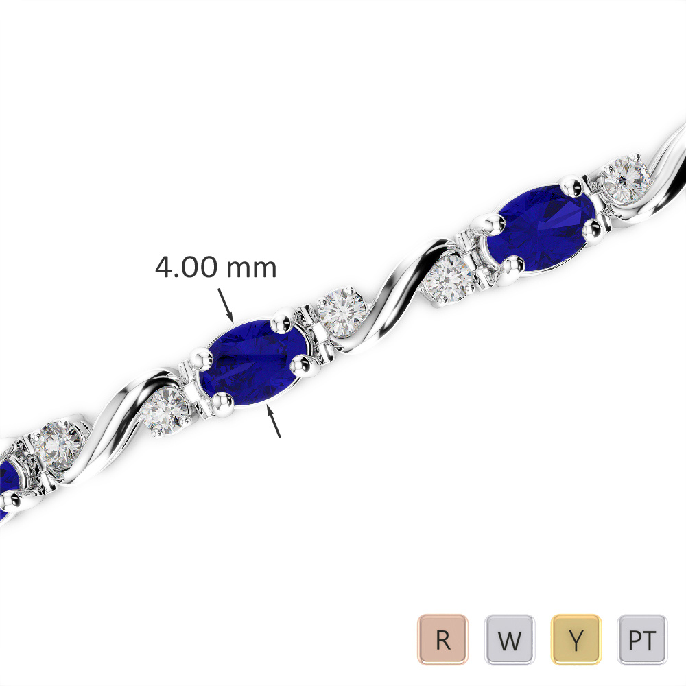 Oval Shape Blue Sapphire & Round Cut Diamond Bracelet 0730