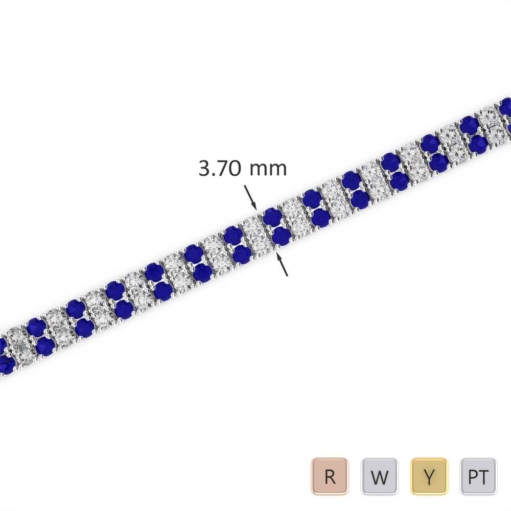 Double Row Prong Set Blue Sapphire & Diamond Bracelet 0737