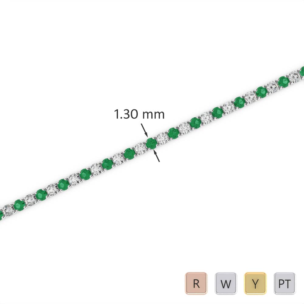 Round Cut Emerald and Diamond Bracelet in Gold / Platinum ATZBR-0707