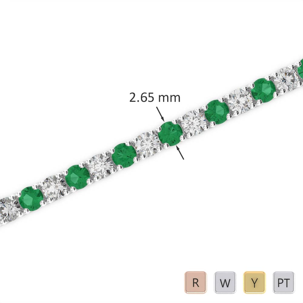 Round Cut Emerald and Diamond Bracelet in Gold / Platinum ATZBR-0713