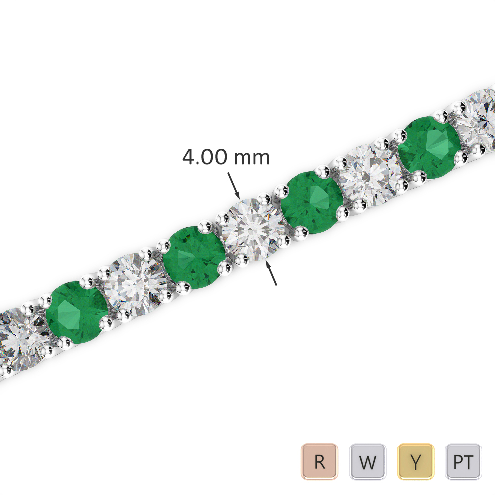 Round Cut Emerald and Diamond Bracelet in Gold / Platinum ATZBR-0717