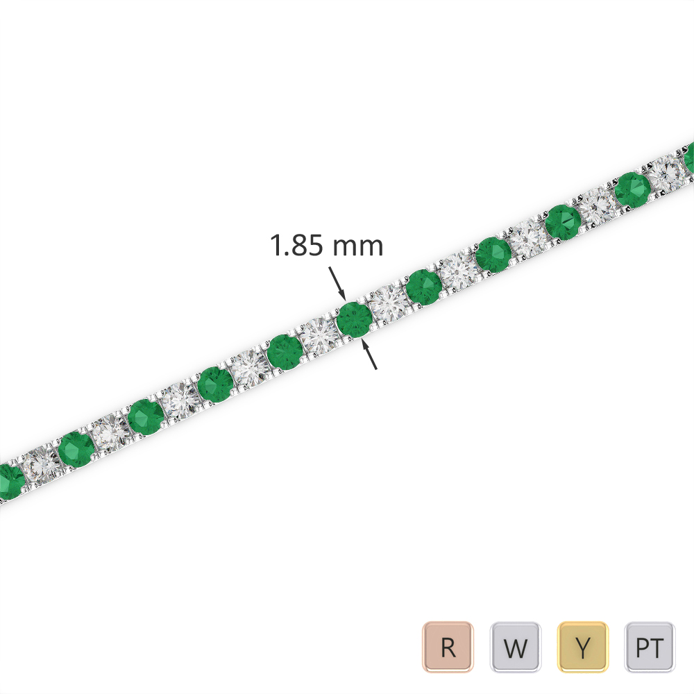Round Cut Emerald and Diamond Bracelet in Gold / Platinum ATZBR-0719