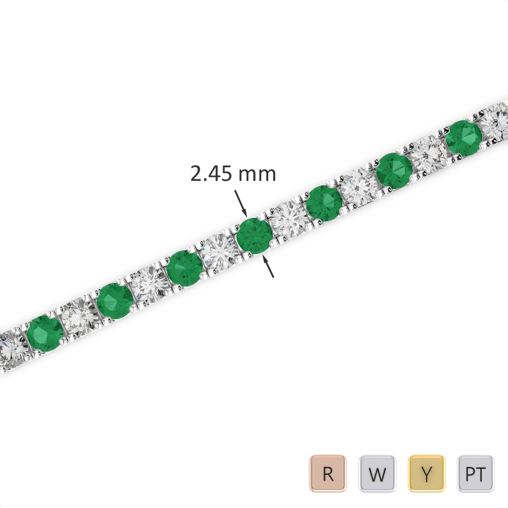 Round Cut Emerald and Diamond Bracelet in Gold / Platinum ATZBR-0722