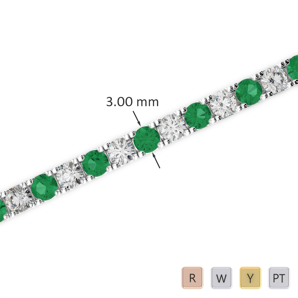 Round Cut Diamond and Emerald Bracelet in Gold / Platinum ATZBR-0725