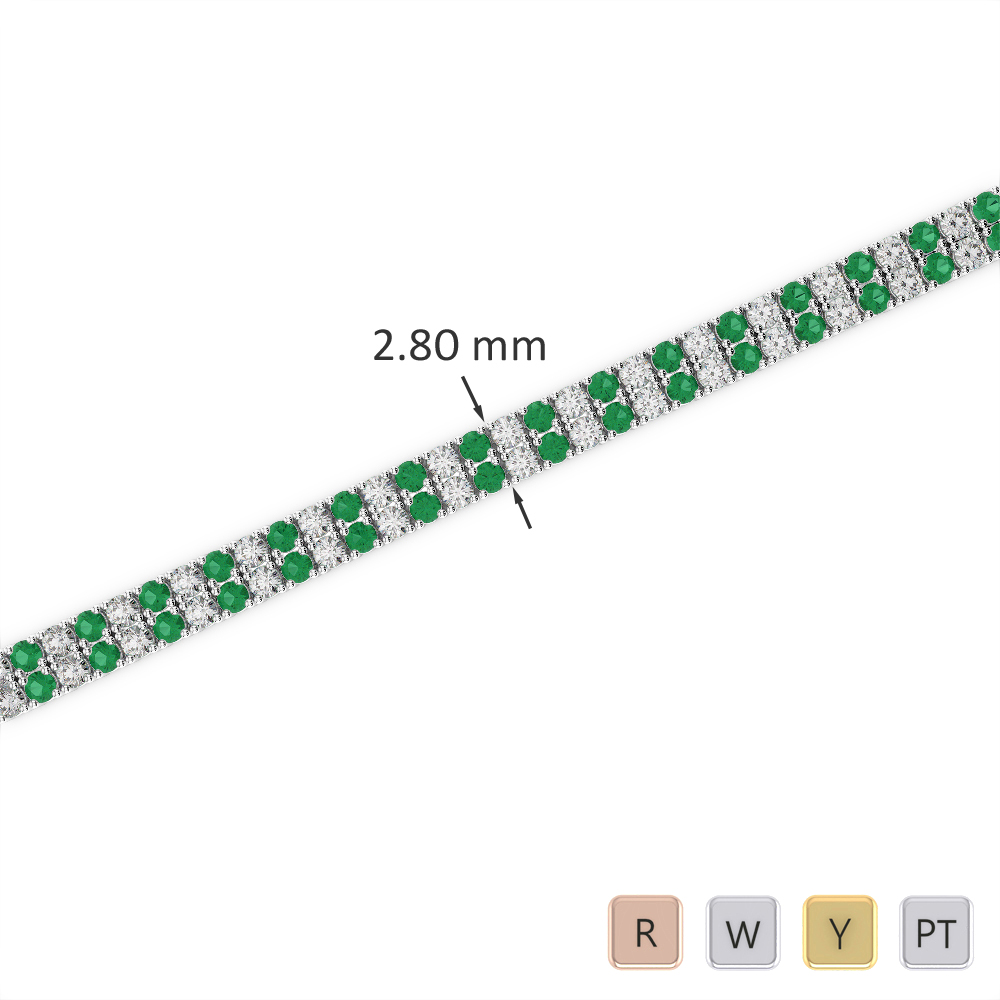 Double Row Diamond and Emerald Bracelet in Gold / Platinum ATZBR-0736