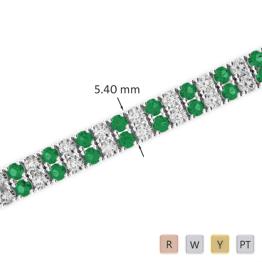 Round Cut Emerald & Diamond Bracelet in Gold / Platinum ATZBR-0741
