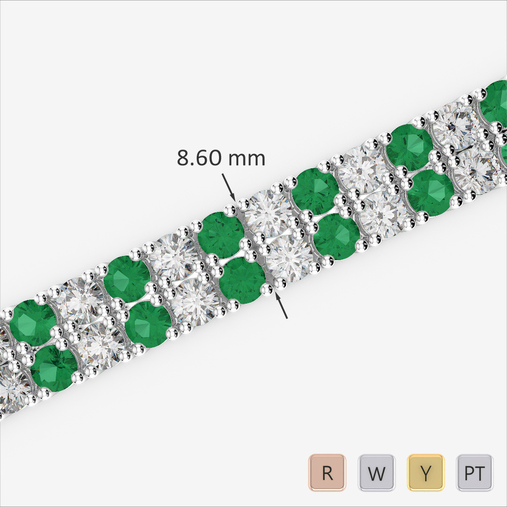 Double Row Round Cut Emerald & Diamond Bracelet 0746