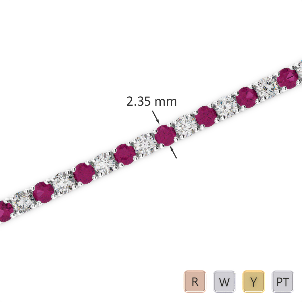 Prong Set Diamond and Ruby Bracelet in Gold / Platinum ATZBR-0711