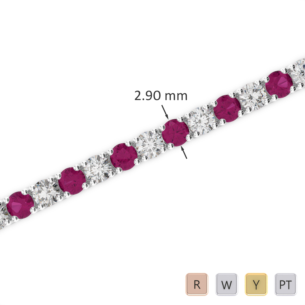 Claw Set Diamond and Ruby Bracelet in Gold / Platinum ATZBR-0714