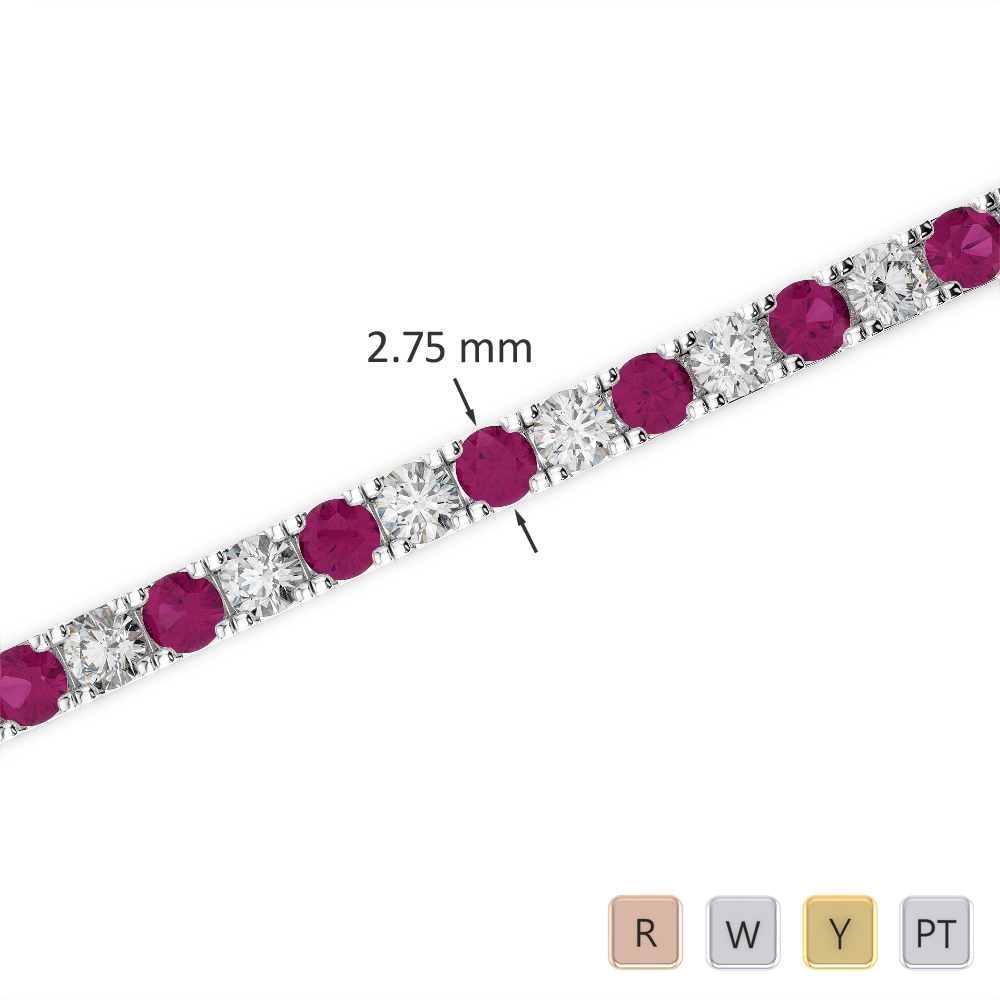 Prong Set Ruby and Diamond Bracelet in Gold / Platinum ATZBR-0724
