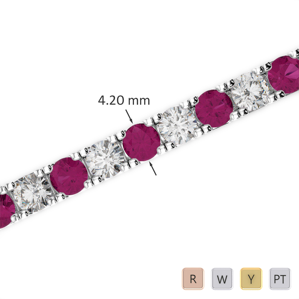 Round Cut Diamond and Ruby Bracelet in Gold / Platinum ATZBR-0728
