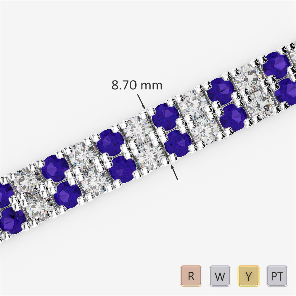Double Row Round Cut Diamond & Tanzanite Bracelet 0757