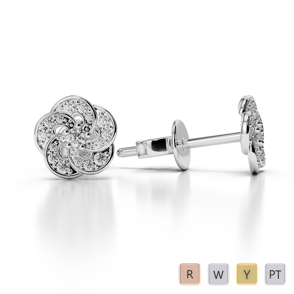 Flower Shape Diamond Cluster Earrings in Gold / Platinum ATZER-0464
