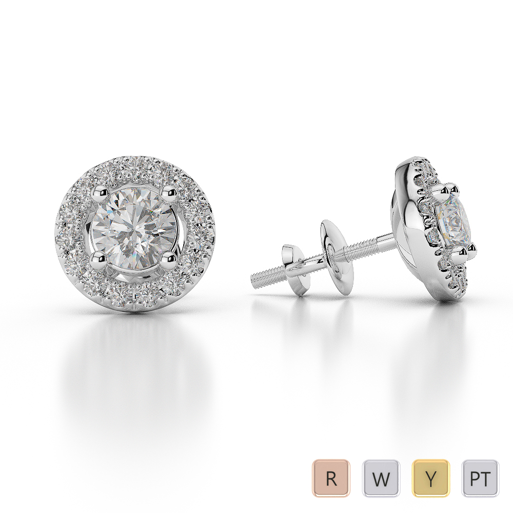 Prong Set Diamond Halo Earrings in Gold / Platinum ATZER-0483