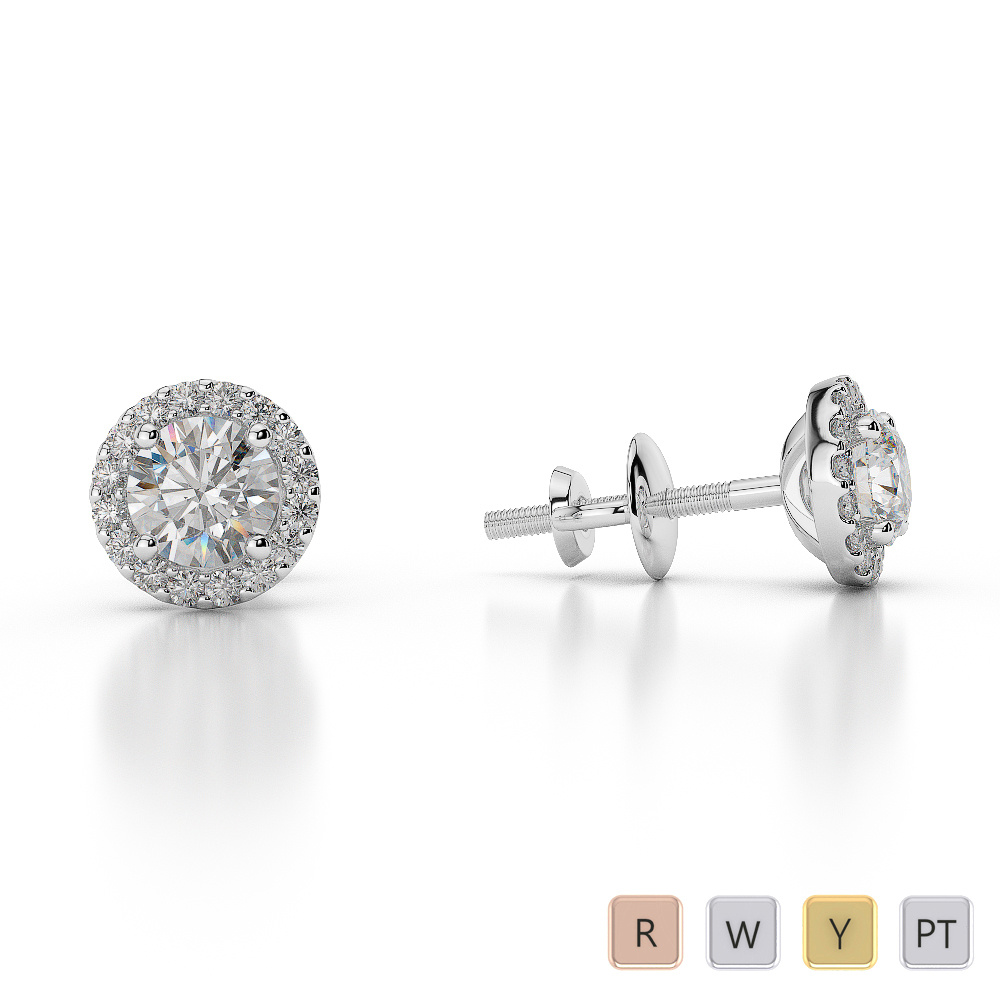 Round Cut Diamond Halo Earrings 0484