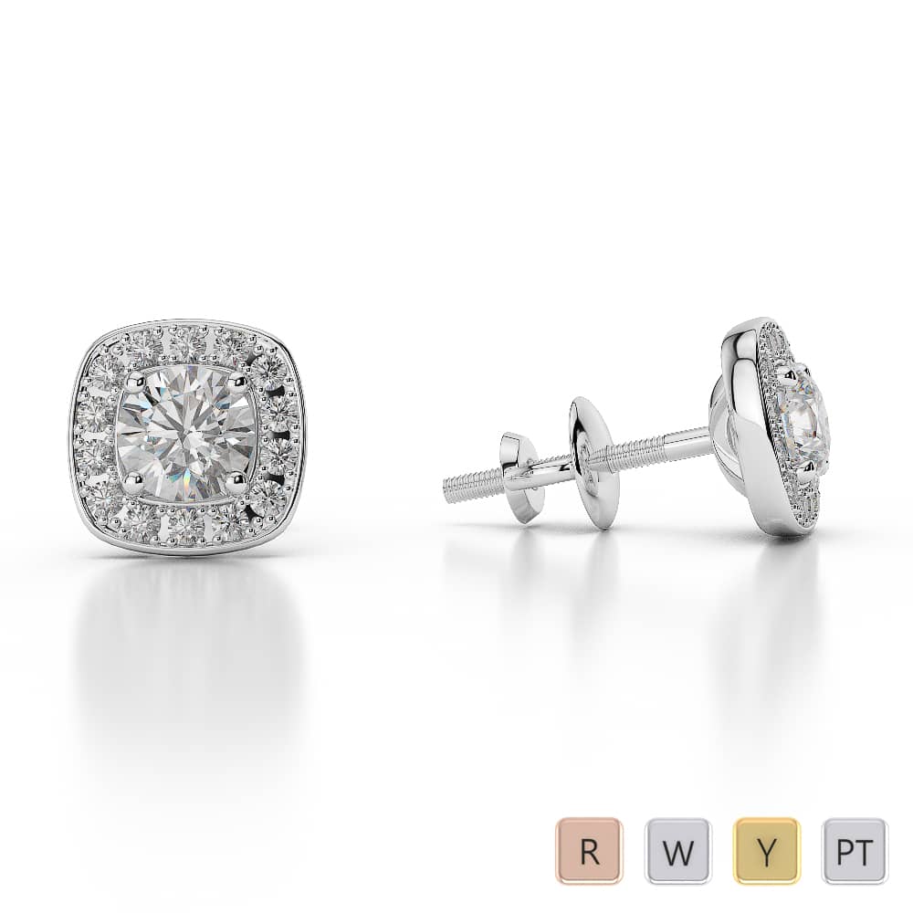 Prong Set Diamond Halo Earrings in Gold / Platinum ATZER-0485