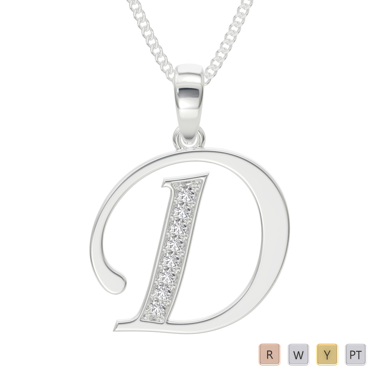8 Stone Diamond Initial Necklaces in Gold / Platinum ATZNK-0585
