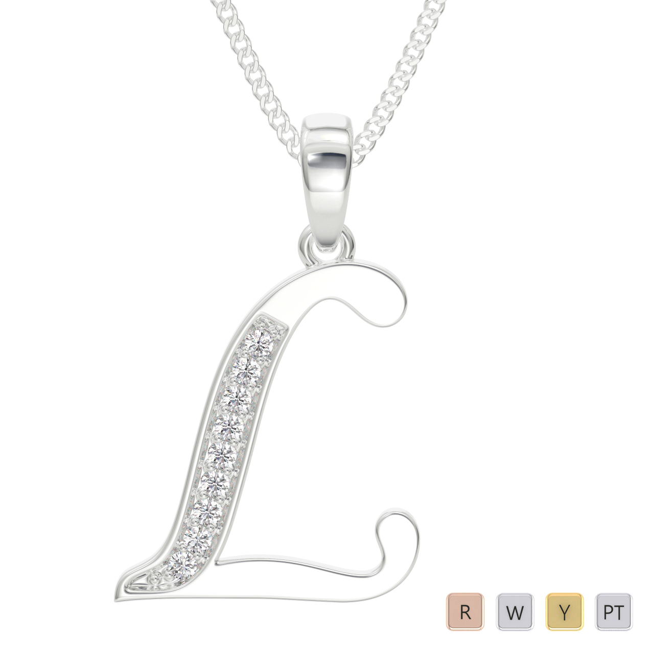 9 Stone Diamond Initial Necklaces in Gold / Platinum ATZNK-0593