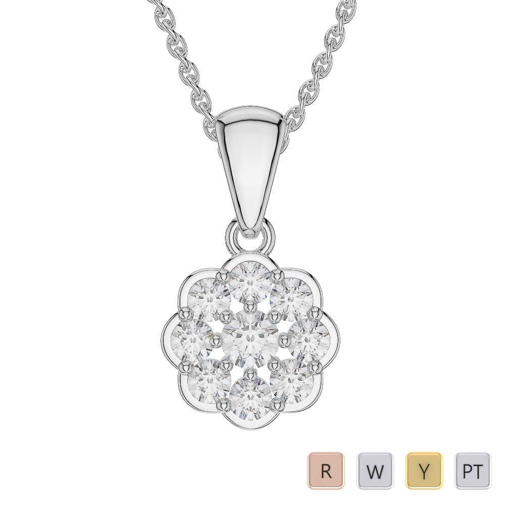 9 Stones Flower Shape Diamond Cluster Necklaces in Gold / Platinum ATZNK-0558