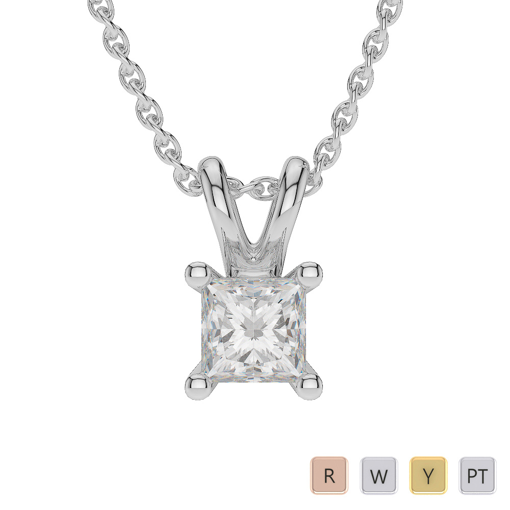 0.25 Carat Princess Shape Diamond Solitaire Necklaces 0688