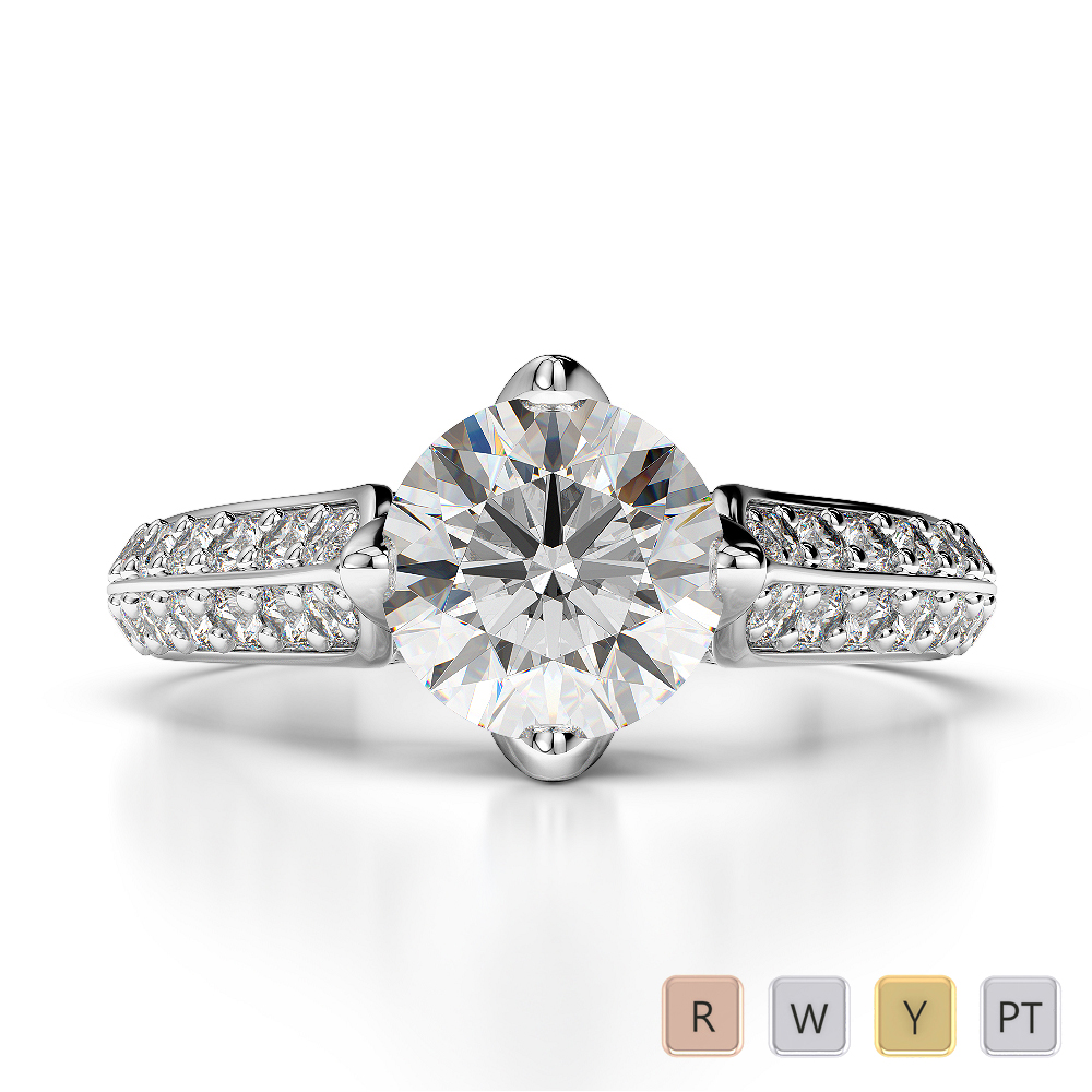 Round Cut Engagement Ring With Diamond in Gold / Platinum ATZR-0203