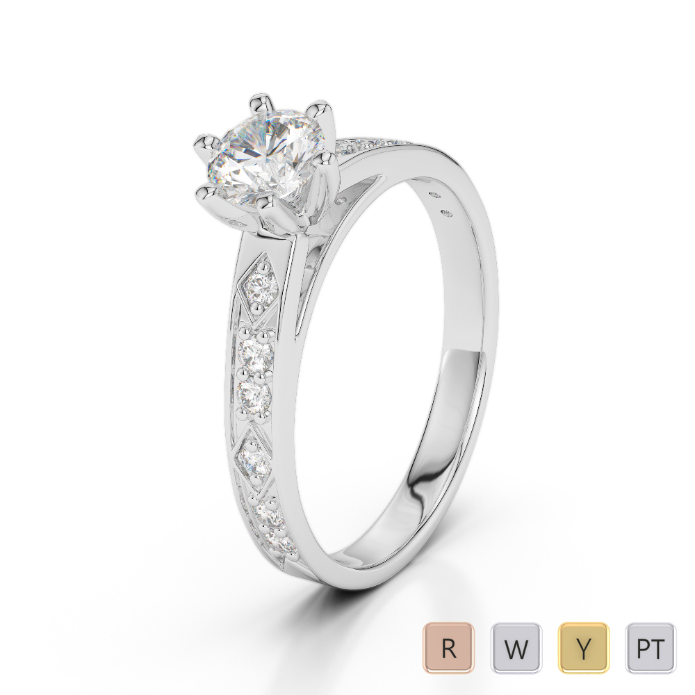 Round Cut Engagement Ring With Diamond in Gold / Platinum ATZR-0240