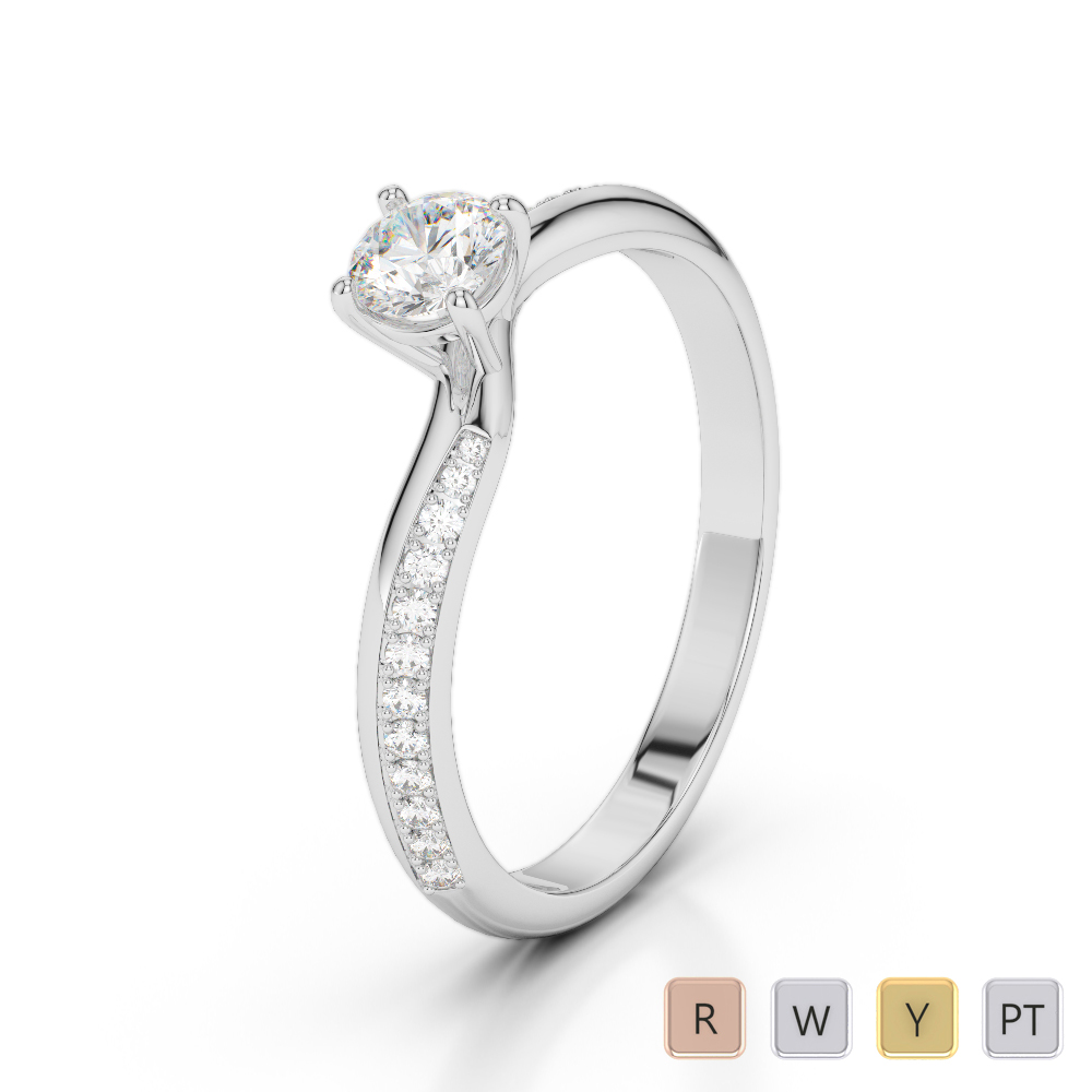Round Cut Diamond Engagement Ring in Gold / Platinum ATZR-0266