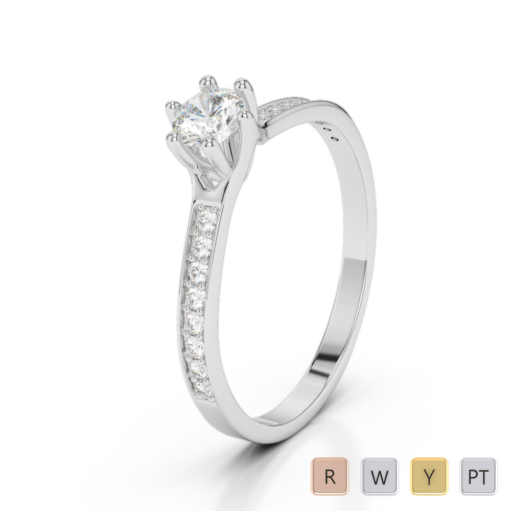 Round Cut Engagement Ring With Diamond in Gold / Platinum ATZR-0282